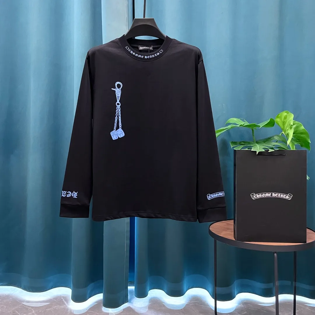 🅿️230 (heavy high version) CH➡️Cro Heart Sanskrit printed contrasting logo long-sleeved T-shirt, high weight, impeccable details, highly classy and luxurious, casual and loose-shouldered cut. Size：S-XL